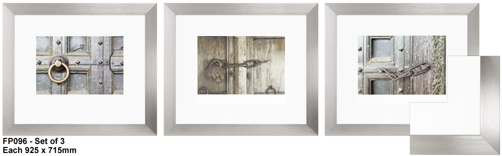 FP096 Wall décor art framed print set of 3 door handles silver frame